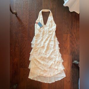Creamy white ruffled halter dress